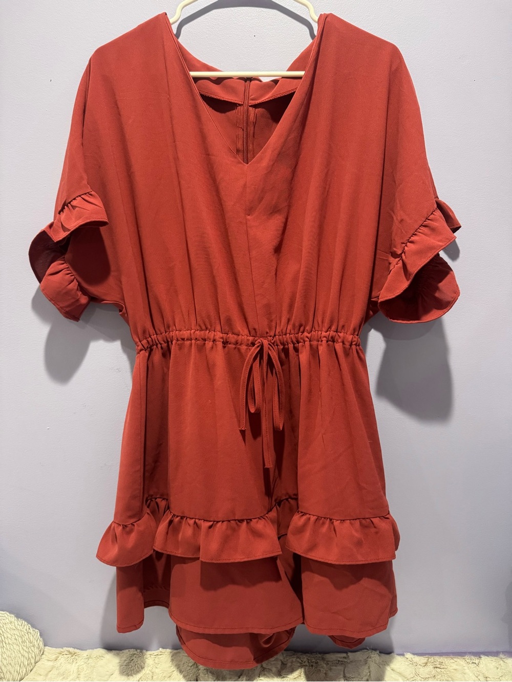 Women's Rust Red Ruffled Waist-Tie Top
